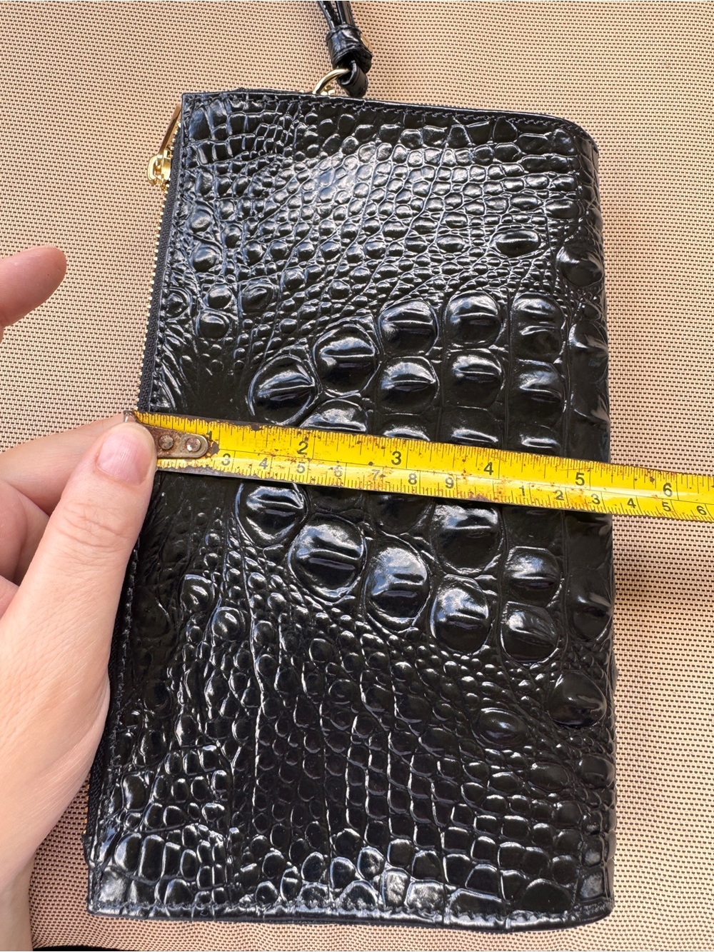 Brahmin Black Melbourne Croc Embossed Leather Wristlet Clutch Zip Pouch - Picture 11 of 14